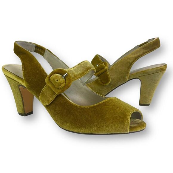 Chelsea Crew Liberty Velvet Mary Jane Heels Shoe 38 8 Mustard Retro Witchy - Picture 1 of 12